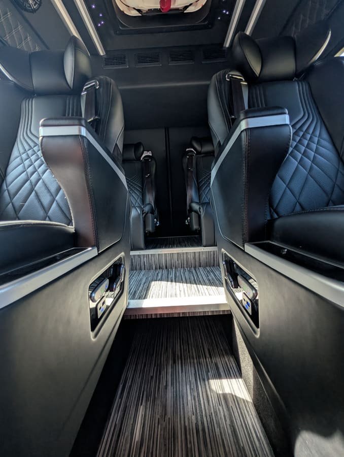 Cabin aisle with wood-look flooring