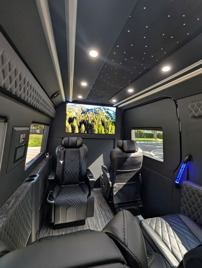 Cabin lounge with screen and starlight headliner